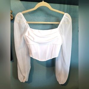 Francheaca's Corset Sheer-Sleeved Top White, Small